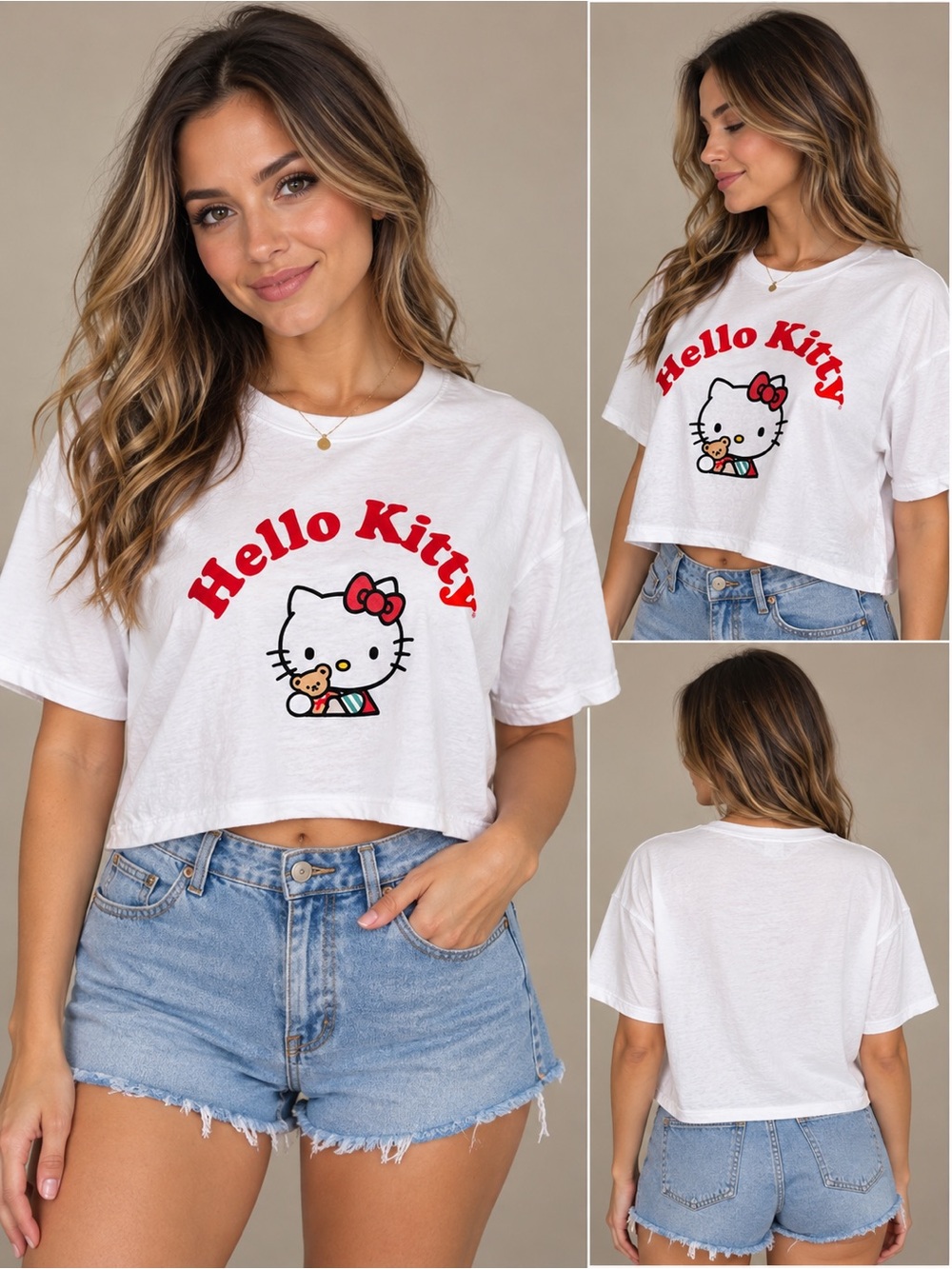 Hello Kitty by Sanrio White Cropped Graphic T-Shirt – Size XL
